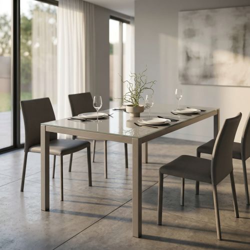 BENNETT - tavolo da pranzo moderno allungabile in acciaio e vetro