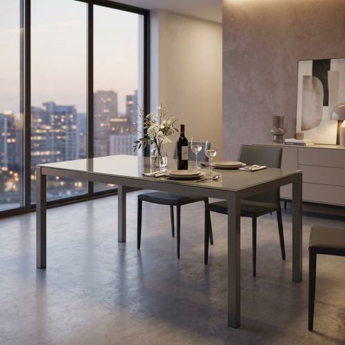 BENNETT - tavolo da pranzo moderno allungabile in acciaio e vetro