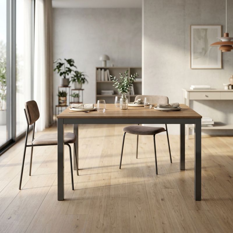 BERNARD - tavolo da pranzo moderno allungabile in acciaio e rovere da 140 x 80