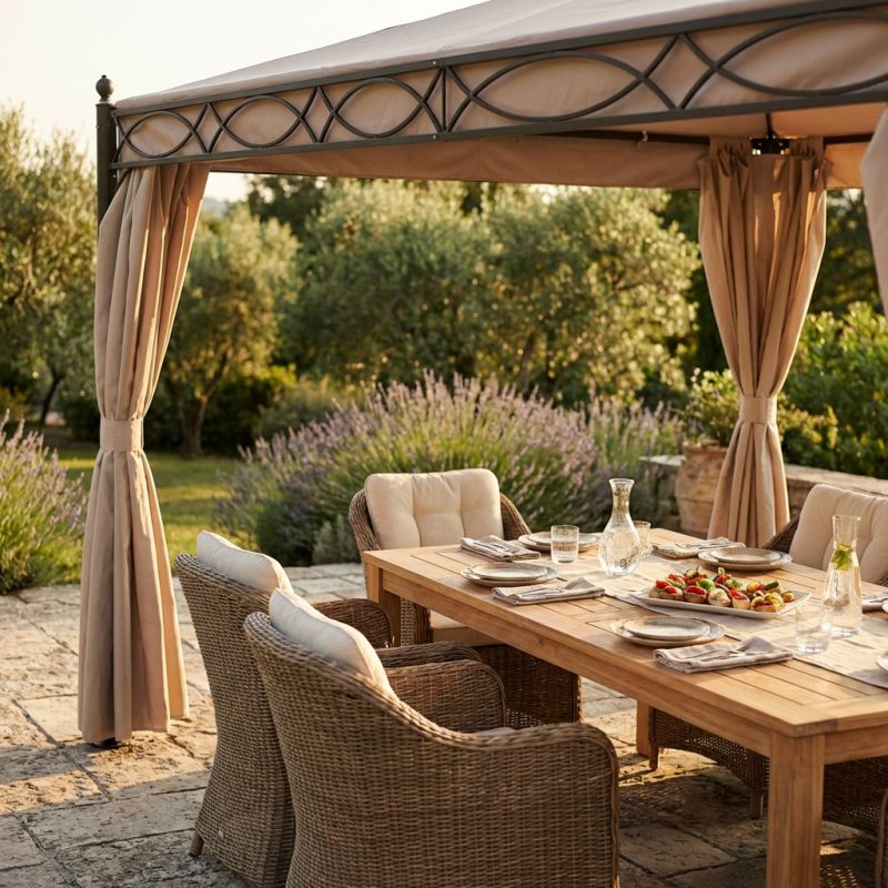 GERMEN - gazebo da giardino in acciaio completo di pareti laterali