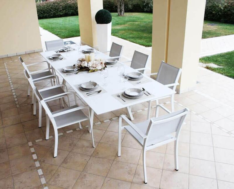 SPLENDOR - set tavolo in alluminio cm 200/300 x 110 x 75 h con 10 poltrone Splendor