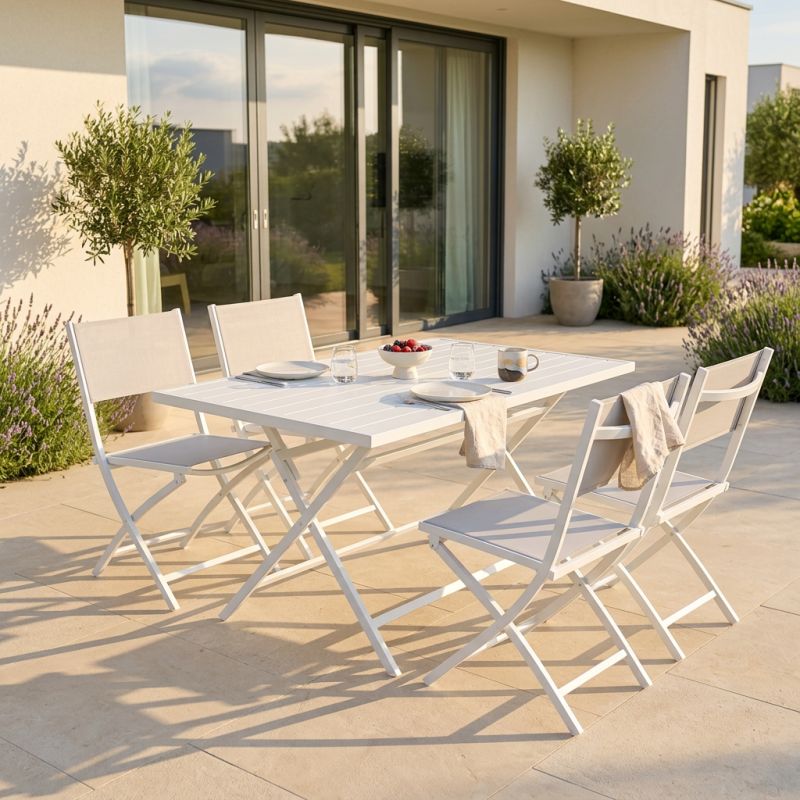 ABELUS - set pieghevole tavolo in alluminio cm 130 x 77 x 73 h con 4 sedie Gaja