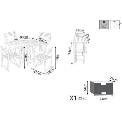 FALCO - set tavolo e 4 sedie in acacia