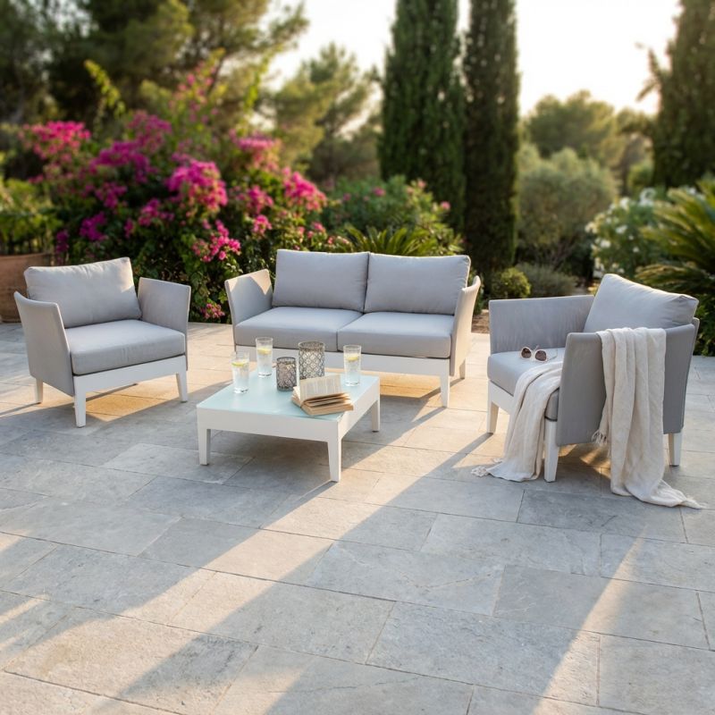 OPUS - salotto da giardino 4 posti in alluminio e textilene imbottito completo di cuscini