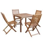 AARON - set tavolo in legno massiccio di acacia cm 80 x 80 x 74 h con 4 sedie Dresda