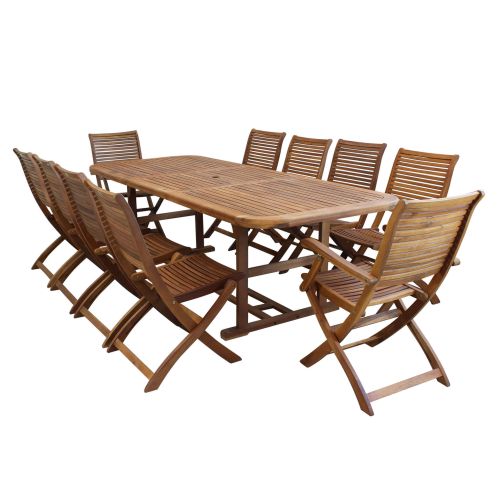 TURRIS - set tavolo in legno massiccio di acacia cm 180/240 x 100 x 74 h con 8 sedie e 2 poltrone Mulier