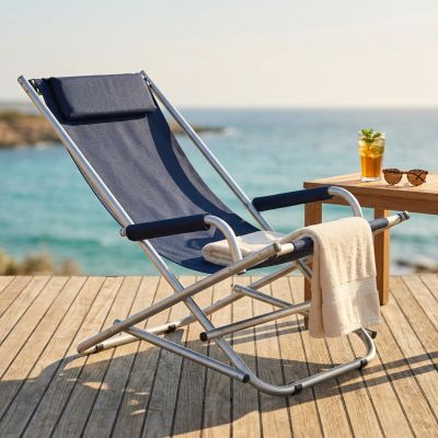 sdraio mare prendisole basculante pieghevole in alluminio cm 66 x 55 x 74 h