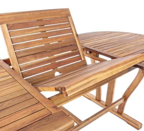 TURRIS - set tavolo in legno massiccio di acacia cm 180/240 x 100 x 74 h con 4 sedie e 2 poltrone Mulier