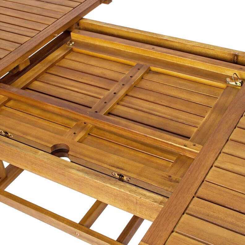 TURRIS - set tavolo in legno massiccio di acacia cm 180/240 x 100 x 74 h con 6 sedie e 2 poltrone Mulier
