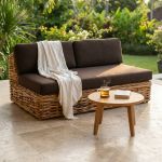 ROSEUS - divano da giardino componibile completo di cuscino intreccio in rattan naturale