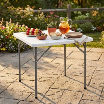 CATE - tavolo catering quadrato pieghevole salvaspazio in acciaio e abs
