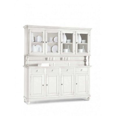 CHELSEY - credenza con vetrina in legno massello cm 196 x 43 x 218 h