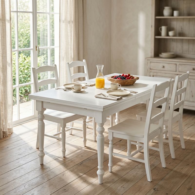 DYLAN - tavolo da pranzo allungabile in legno massello con gamba tornita cm 80 X 140/180/220